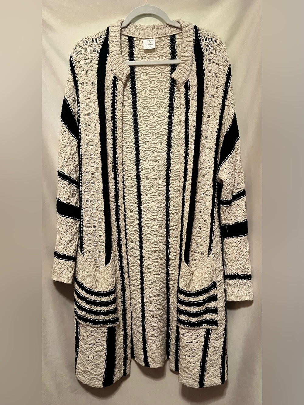 By Together Knitted Cream and Black Striped Open-Front Cardigan Size S/M